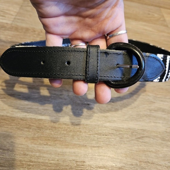 Express Compagnie Internationale Leather Corduroy Belt Size S Black White - Picture 6 of 14